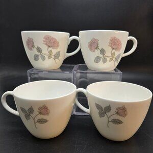 Wedgwood Flame Rose Cups Set of 4 Vintage Floral England VL4055
